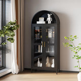 SUPEER Armoire Vitrine ‌Arquée‌ en Métal Noir - Meuble de Rangement avec Portes en Verre Trempé, Dimensions 78x39x185 cm - 4 Étagères Réglables - Convient Salon/Chambre ﻿