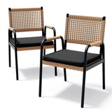 Zstar Chaise de Jardin, rotin tressé, Lot de 2, Coussins Inclus, Cadre métal, résistante aux intempéries, terrasse, Balcon, Piscine, Blanc, Confortable, mobilier extérieur, Noir