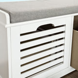 SoBuy Banc Chaussures Entrée Rangement - Meuble à Chaussures avec Coussin Rembourré et 2 Paniers - Banc d’Entrée en Bois pour Couloir - 71x34x43cm, Blanc, FSR23-K-W