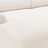 Mobilier-Deco Sofia - Canapé d'angle en Velours Gros côtelé Blanc écru - Angle Gauche