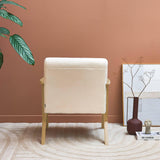 sweeek - Fauteuil scandinave Bois d'hévéa et Tissu Effet Fausse Fourrure Blanc crème