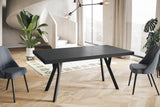 RICO Table de salle à manger, carrée, extensible, dimensions : 100-200 x 100 x 77 cm, table de salon, couleur : noir, avec pieds en bois de couleur noire