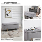 HOMCOM Banc de Rangement Coffre de Rangement Design Contemporain- Banc avec Espace de Stockage - dim. 100L x 40l x 42H cm - Velours Gris Clair piètement métal doré