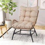 COSTWAY Fauteuil de Jardin en Rotin PE, Charge 180 kg, Chaise de Jardin avec Coussin Amovible, Cadre en Métal, Dossier Incliné, Fauteuil Exterieur pour Piscine Porche Balcon, 84 x 68 x 87 cm (Brun,1)