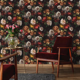 VEELIKE Papier Peint Fleuri Pivoine Vintage Papier Peint Floral Foncé Bouquet Papier Peint Adhesif Rouleau Fleur Papillon Papier Peint Mural Papier Collant pour Meuble Chambre Salon 44,5cm × 300cm