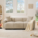 Zepneiy Canapé 3 Places Moderne Design, Canapé 3 Places avec 2 Coussins, Meuble Salon Rembourré Canapé, Moderne Canapé en Chenille-Stoff pour Appartement Bureau, Beige