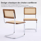 SEEDWAVE Lot de 2 Chaises Cantilever de Salle à Manger avec Assise en Rotin et Cadre en Bois – Chaises Rétro Modernes avec Structure Métallique pour Cuisine, Salon ou Bureau