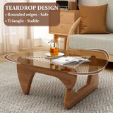 PRITIY Table basse d'appoint en verre - Table basse moderne - Table basse triangulaire (noyer + marron, 91 x 65 x 40 cm), LK155