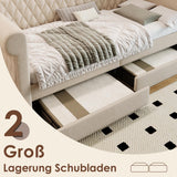 YESGIGA Tête de lit vintage capitonnée 90 x 200 cm, canapé-lit, lit de jour avec 2 tiroirs de rangement, lit pour enfant, adolescent avec sommier à lattes en bois (beige)