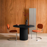 sweeek - Table à Manger Ronde Bois d'hévéa et placage chêne Noir 4 Places - Ø 115 x 73 cm - Estelle