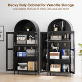 SUPEER Armoire Vitrine ‌Arquée‌ en Métal Noir - Meuble de Rangement avec Portes en Verre Trempé, Dimensions 78x39x185 cm - 4 Étagères Réglables - Convient Salon/Chambre ﻿
