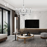 TRY-YEAN Lustre Baroque à 6 Bras Lustre Transparent Cristal K5 Lustre Pampille Suspension Lampe de Plafond avec Chaîne Réglable pour Chambre, Salon, Salle à Manger, Restaurant, E14