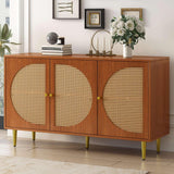 KOMHTOM Buffet en rotin - Armoire de rangement polyvalente avec trois portes et séparateurs amovibles - Armoire de rangement pour salon, chambre à coucher (noyer)