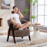 HOMCOM Fauteuil de Salon en Tissu Bouclette, Chaise rembourrée, Assise Large, Dossier Ergonomique, accoudoirs, Pieds en Bois Massif et Structure en Acier, Fauteuil de Chambre, Salon, Bureau, Marron