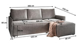 Masseno Canapé d'angle PERUSI avec Fonction Couchage Forme en L, Classique, avec Coffre de Rangement, Ensemble canapé de Salon - Beige