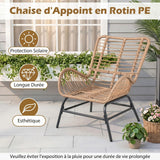 COSTWAY Fauteuil de Jardin en Rotin PE, Charge 180 kg, Chaise de Jardin avec Coussin Amovible, Cadre en Métal, Dossier Incliné, Fauteuil Exterieur pour Piscine Porche Balcon, 84 x 68 x 87 cm (Brun,1)