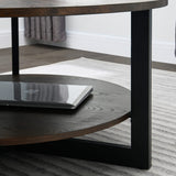 MODERION KFZ-1336 Table de salon ronde, table basse, table basse double couche, table de loisirs en bois massif, style naturel minimaliste, 85 x 85 x 45,5 cm (marron)
