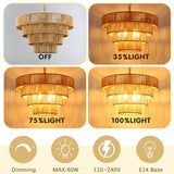 Schindora 50Cm Suspension Rotin Boho,Tissé À La Main Lustre 6-Lights Suspension Luminaire 4 Round Transitional Rustic Grand Suspension Naturelle Pour Cuisine Chambre Salon Couloir,Laiton