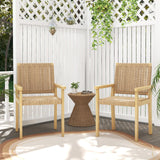 COSTWAY Ensemble de 2 Chaises de Jardin avec Cadre en Bois Massif, Chaises de Salle à Manger pour Patio avec Siège en Corde Tressée, Chaises d'Extérieur pour Balcon, Porche, Salon