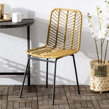 HOMCOM Lot de 2 chaises de Salle à Manger Chaise de Cuisine Design bohème en résine tressée Imitation rotin et piètement métal - 44 x 58 x 85 cm - Jaune