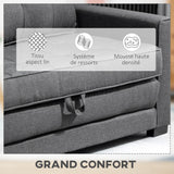 HOMCOM Canapé Convertible 2 Places canapé-lit avec Dossier capitonné, Coussins et Matelas Pliable au Sol, canapé en Tissu Effet Lin pour Salon, Chambre d'amis, 147,5 x 75 x 85 cm, Gris