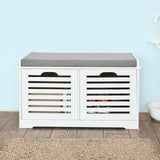 SoBuy Banc Chaussures Entrée Rangement - Meuble à Chaussures avec Coussin Rembourré et 2 Paniers - Banc d’Entrée en Bois pour Couloir - 71x34x43cm, Blanc, FSR23-K-W