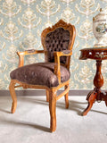 CasAmin Home & Living Chaise à accoudoirs marron clair rétro style baroque français velours chocolat chaise pour décoration intérieure