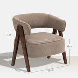 HOMCOM Fauteuil de Salon en Tissu Bouclette, Chaise rembourrée, Assise Large, Dossier Ergonomique, accoudoirs, Pieds en Bois Massif et Structure en Acier, Fauteuil de Chambre, Salon, Bureau, Marron