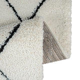 Teppich-Traum Tapis de Salon à Poils Longs Blanc Noir Motif Losange Nordique, 160 x 230 cm