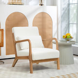 HOMCOM Fauteuil de Salon avec Cadre en Bois Massif Fauteuil Lounge - Assise Profonde - accoudoirs - Aspect Velours crème