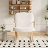 LONELYO Rocking Chair Sherpa Blanc cassé avec accoudoirs en Bois, avec Pieds en hêtre Massif, Convient pour Salon Chambre Appartement (Pas de pédales)