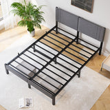 DUMEE Cadre de lit king size de 1,5 m avec tête de lit rembourrée, cadre de lit rembourré avec support à lattes en métal, lit king size gris