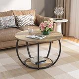 GreenForest Table basse ronde avec rangement ouvert, table de salon moderne avec étagères à 2 niveaux, petite table centrale de ferme avec pieds réglables, table d'appoint de 70,1 cm pour bureau à