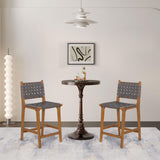 Ball & Cast Tabouret de comptoir tissé avec Dossier, Tabouret de Cuisine en Bois avec siège en Cuir PU, Tabouret de Bar avec Repose-Pieds pour Salle à Manger, Gris foncé