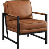 Yaheetech Fauteuil de Salon Moderne Fauteuil d'appoint Design avec Coussins Rembourrés Cadre en métal Fauteuil de Lecture Confortable Marron Clair