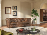Vente-unique - Canapé 3 Places Chesterfield en Microfibre Aspect Cuir Vieilli