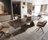 DeLife Table de Salle à Manger Edge Céramique Emperador Extra Lucidato Brun foncé 200-300x100 Piètement en W Finition Effet Titane Extensible