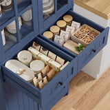 HOCSOK Buffet Cuisine, 180 cm Haut Vaisselier avec 2 Portes Vitrées, Armoire de Cuisine avec 4 Portes et 2 Tiroirs, Vitrine pour Salle à Manger, Bureau, Salon, Moderne, Bleu