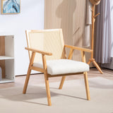 HOMCOM Fauteuil Relax pour Salon Chambre Confortable, Chaise cannage avec Dossier en rotin et Coussin rembourré et accoudoirs, Bois Naturel