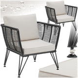 tectake® Lot de 2 Fauteuil Salon Fauteuil Exterieur Chaise de Jardin en Résine tréssée pour Salon de Jardin Exterieur, Coussins Inclus, Amenagement Balcon Terrasse