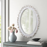 Sintosin Miroir Mural Ovale Baroque 54 x 40 cm, Miroirs Vintage Blancs Déprimés pour Le Salon, Miroirs en Bois pour Salle de Bain, Entrée, Miroir Mural Design horizontaux ou verticaux