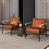 COSTWAY Fauteuil Salon Rembourré en Cuir Synthétique avec Accoudoir, Chaise Ergonomique avec Coussin de Dossier Amovible et Structure Métallique, pour Salon, Chambre, Bureau, Marron