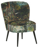 Beliani Fauteuil Bas sans Accoudoirs en Tissu Vert avec Imprimé Jungle Multicolore Rembourrage Épais et Confort Optimal pour Salon Rétro et Moderne