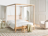 Beliani Lit à Baldaquin Minimaliste en Bois 160 x 200 cm Tête de Lit Rembourré Marron Clair Haillicourt
