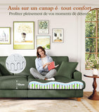 Kidirect Canapé Confortable en Velours côtelé de 221CM, 53 cm Siège Extra Profond, Montage sans Outils, Grand canapé 3 Places avec 2 Coussins, Canapé Moderne pour Chambre à Coucher, Vert forêt