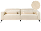 Canapé 3 Places Hauteur du Dossier Réglable Rembourré en Tissu Bouclé Blanc Cassé Ange