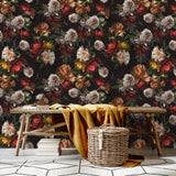 VEELIKE Papier Peint Fleuri Pivoine Vintage Papier Peint Floral Foncé Bouquet Papier Peint Adhesif Rouleau Fleur Papillon Papier Peint Mural Papier Collant pour Meuble Chambre Salon 44,5cm × 300cm