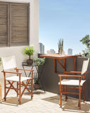 2 Chaises Fauteuils Metteur en Scène Pliantes en Bois Acacia Naturel avec Accoudoirs et Assise Blanc Cassé pour Jardin Extérieur Boho