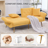 OKMYHOME Canapé 2 Places Moderne en Chenille avec Ports USB Poches Latérales et Porte-Téléphone - Canapé lit accoudoirs et Dossier réglables - Canape Convertible - Jaune