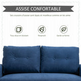 HOMCOM Canapé 2 Places Design scandinave dim. 145L x 76l x 88H cm Pieds Bois Massif Tissu Bleu